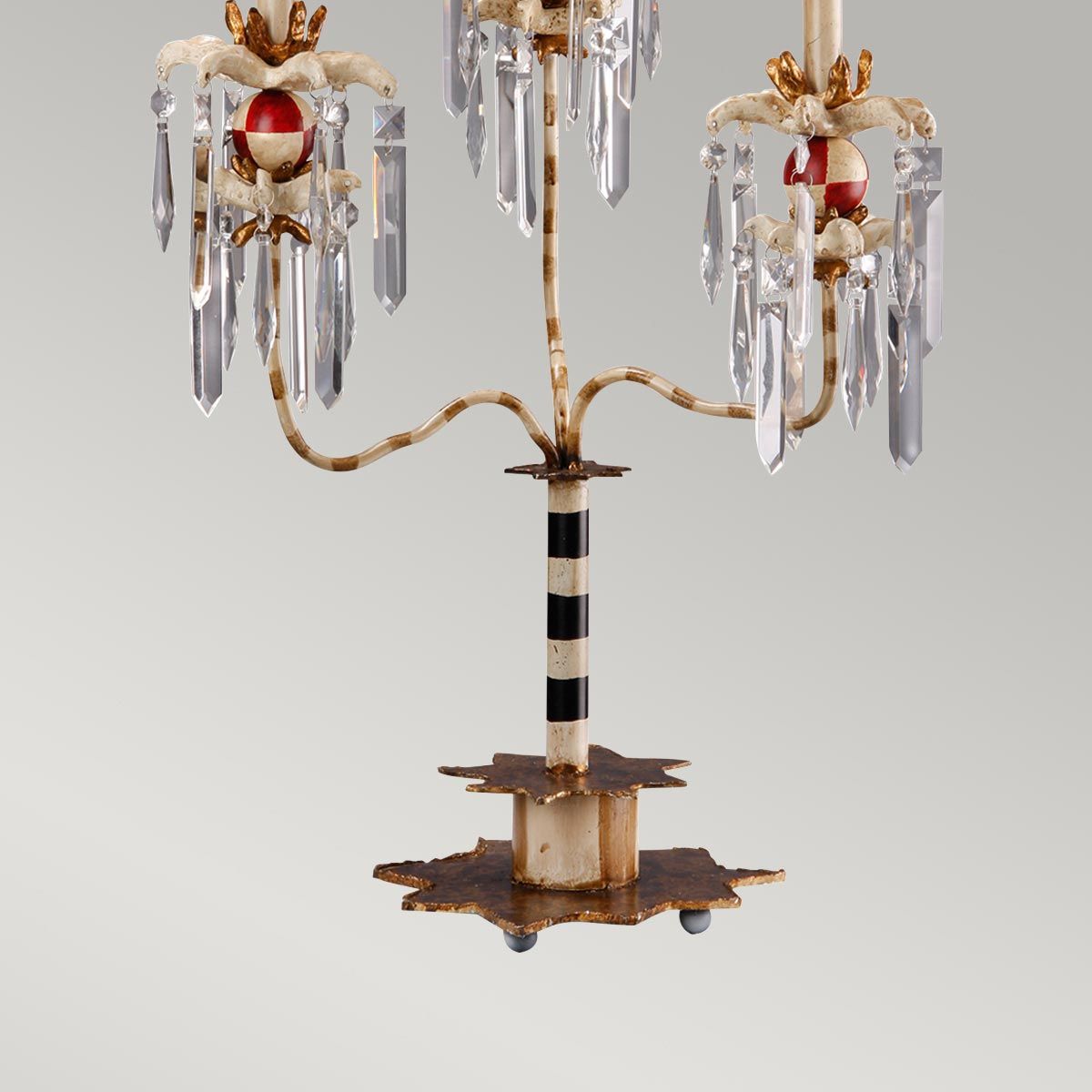 Elegance in Stripes: Birdland 3-Arm Table Lamp with Crystal Accents