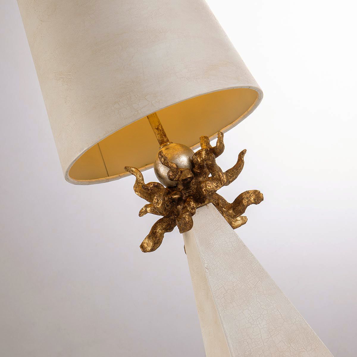 Leda Table Lamp with Cream Patina and Gold Leaf Accents - Shade Included