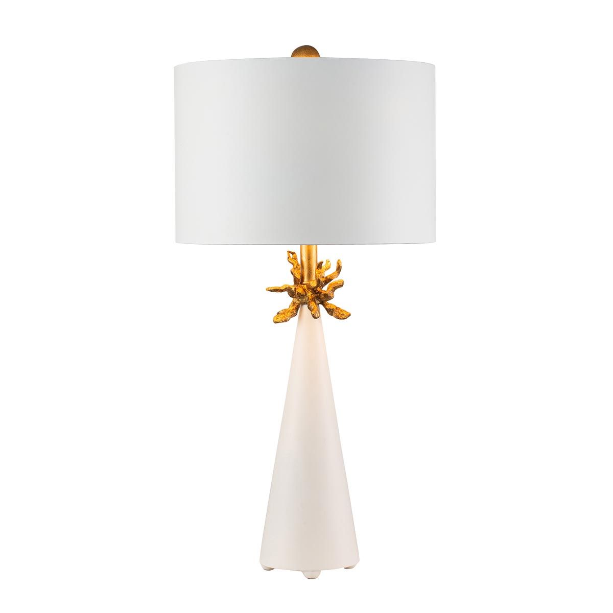 Elegant Neo White and Gold Leaf Table Lamp with Cylinder Shade