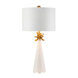 Elegant Neo White and Gold Leaf Table Lamp with Cylinder Shade