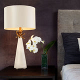 Elegant Neo White and Gold Leaf Table Lamp with Cylinder Shade