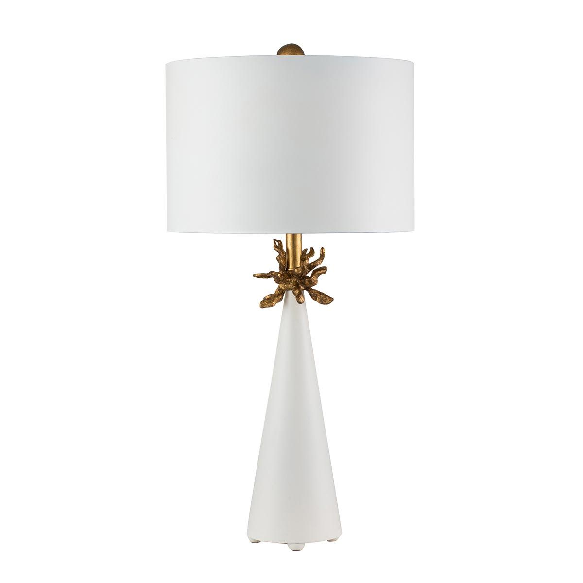Elegant Neo White and Gold Leaf Table Lamp with Cylinder Shade