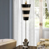 Elegant Peony Blossom Table Lamp with Taupe and Black Accents