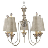 Remi Ornate Gothic Chandelier in Silver with Ivory and Crackle Shades