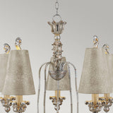 Remi Ornate Gothic Chandelier in Silver with Ivory and Crackle Shades