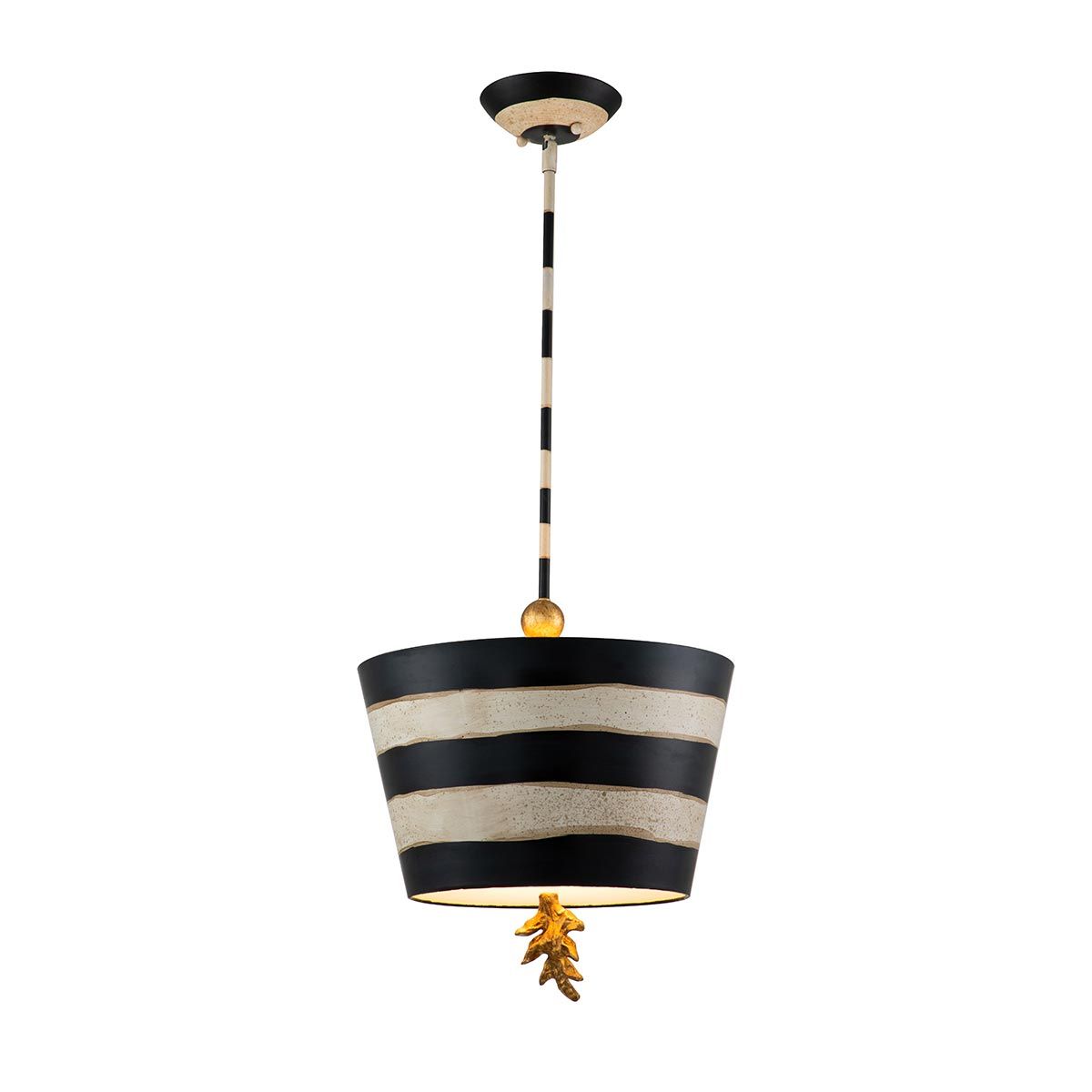 South Beach Black and Putty Striped Ceiling Pendant Lamp with Gold Palm Accents