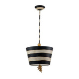 South Beach Black and Putty Striped Ceiling Pendant Lamp with Gold Palm Accents