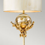 Putty Patina and Silver Leaf Trellis Floor Lamp with Hand-Painted Cylinder Shade