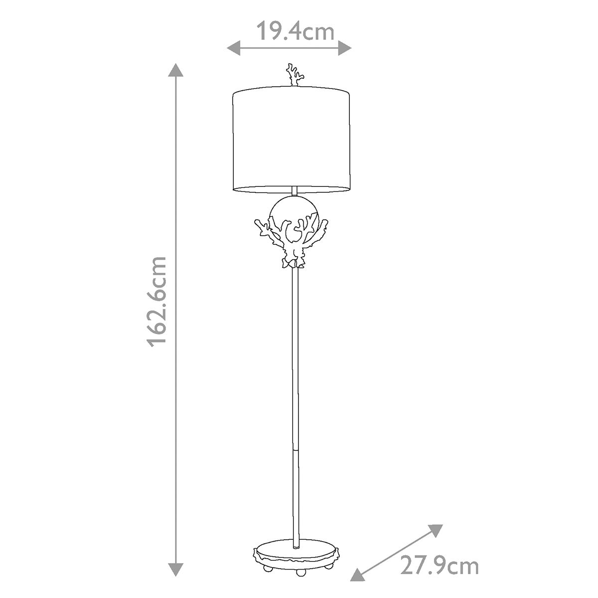 Putty Patina and Silver Leaf Trellis Floor Lamp with Hand-Painted Cylinder Shade