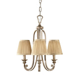 Exquisite Abbey Triple Chandelier in Hand-Brushed Ivory Silver Sand with Pleated Mushroom Shades