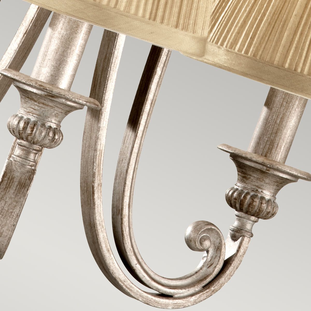 Exquisite Abbey Triple Chandelier in Hand-Brushed Ivory Silver Sand with Pleated Mushroom Shades