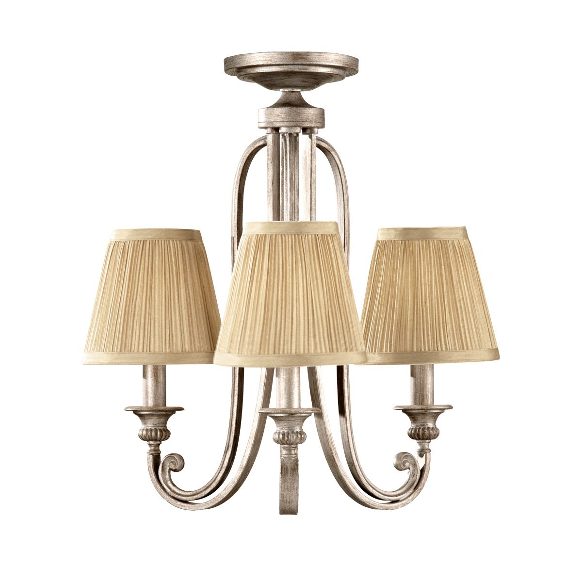 Exquisite Abbey Triple Chandelier in Hand-Brushed Ivory Silver Sand with Pleated Mushroom Shades