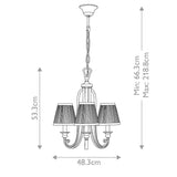 Exquisite Abbey Triple Chandelier in Hand-Brushed Ivory Silver Sand with Pleated Mushroom Shades