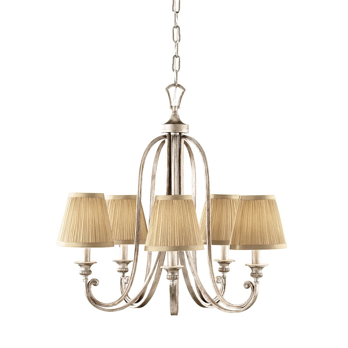Elegant Abbey Chandelier with Ivory Silver Sand Finish and Pleated Sconce Shades