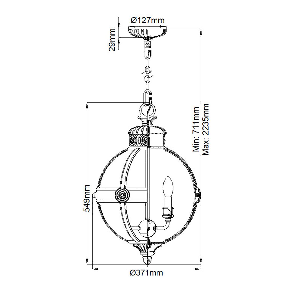 Adams Victorian-Inspired 3-Light Pendant Chandelier - Burnished Brass