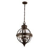 Adams Victorian Bronze Globe Light Pendant Chandelier, 3-Bulb