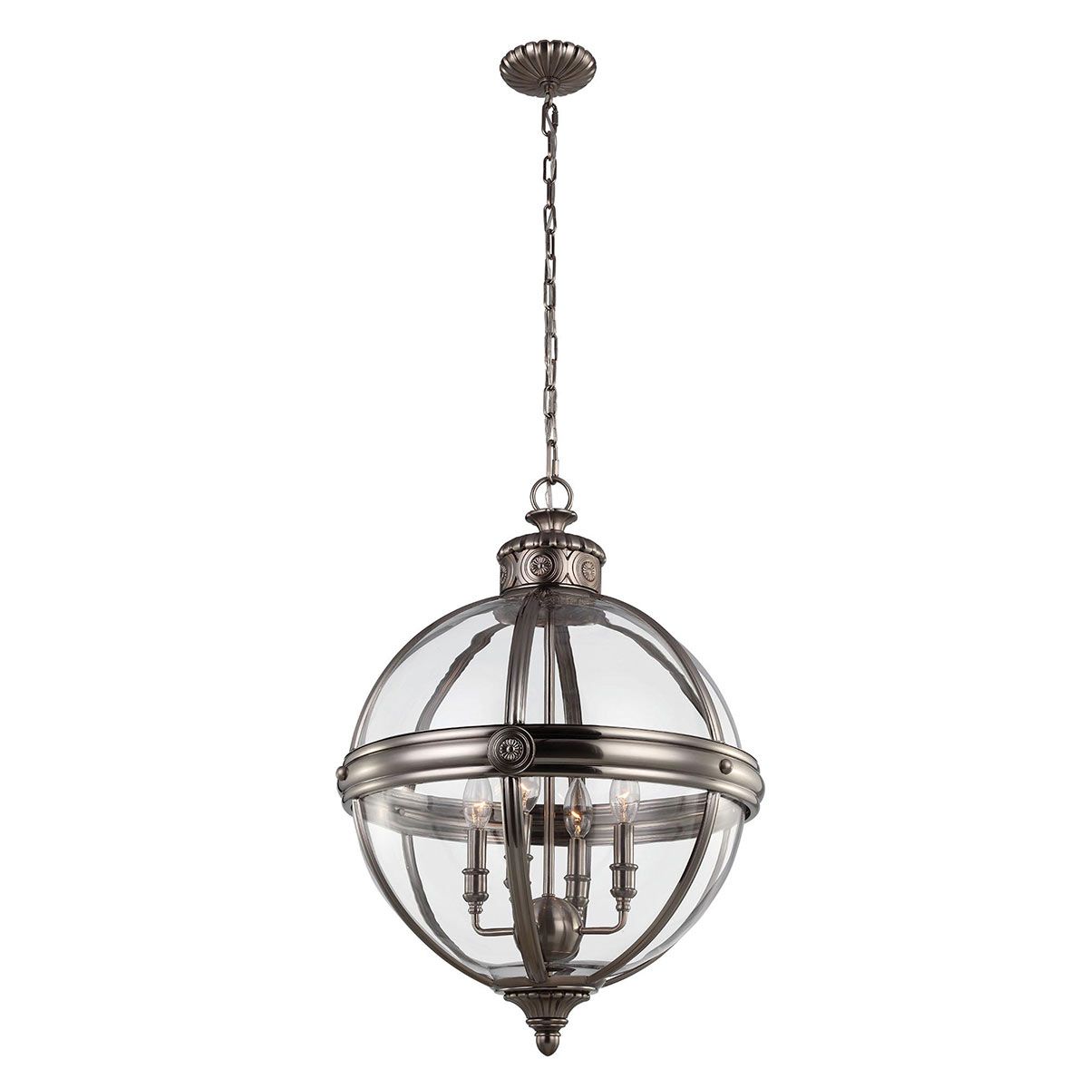 Victorian Elegance Nickel Globe Pendant Chandelier with 4 Bulbs