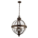 Adams Victorian Bronze Globe Pendant Chandelier with 4 Bulb Orbs
