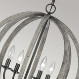 Rustic Elegance: Weathered Wood and Iron Globe Chandelier