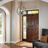 Rustic Elegance: Weathered Wood and Iron Globe Chandelier