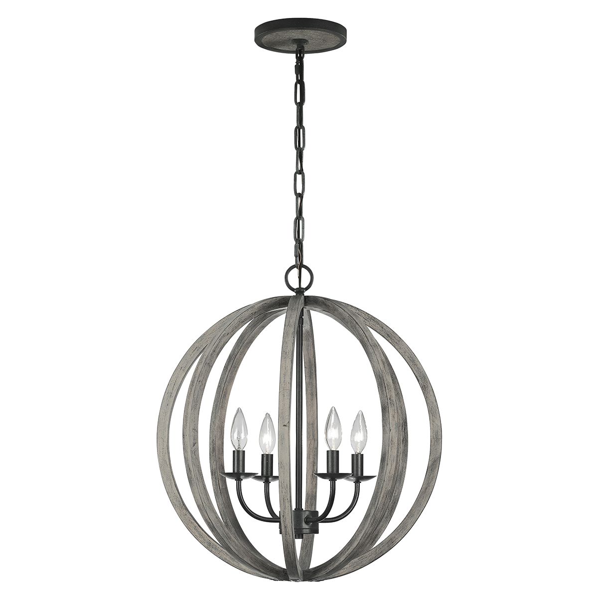 Rustic Elegance: Weathered Wood and Iron Globe Chandelier