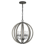 Rustic Elegance: Weathered Wood and Iron Globe Chandelier