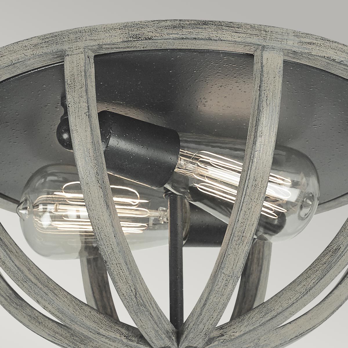 Weathered Oak and Iron Rustic Flush Ceiling Light