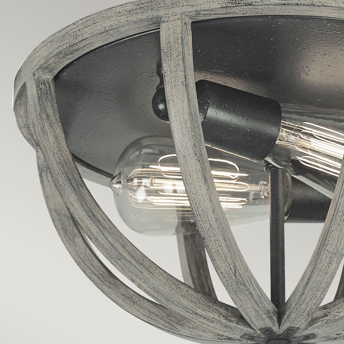 Weathered Oak and Iron Rustic Flush Ceiling Light
