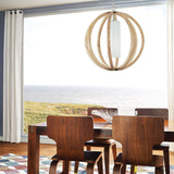 Contemporary Light Oak Pendant with Opal Glass Globe