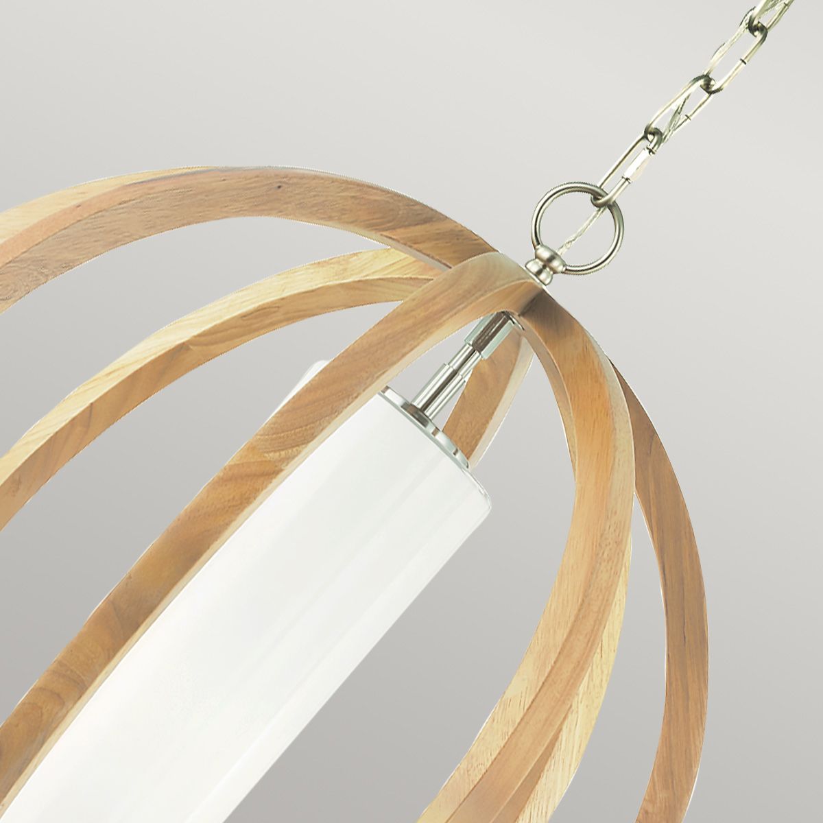 Allier Petite Pendant Light in Oak and Brushed Steel