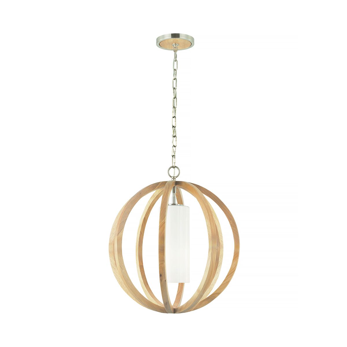 Allier Petite Pendant Light in Oak and Brushed Steel