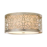 Arabesque Silver Leaf Drum Flush Light with Scrollwork Design