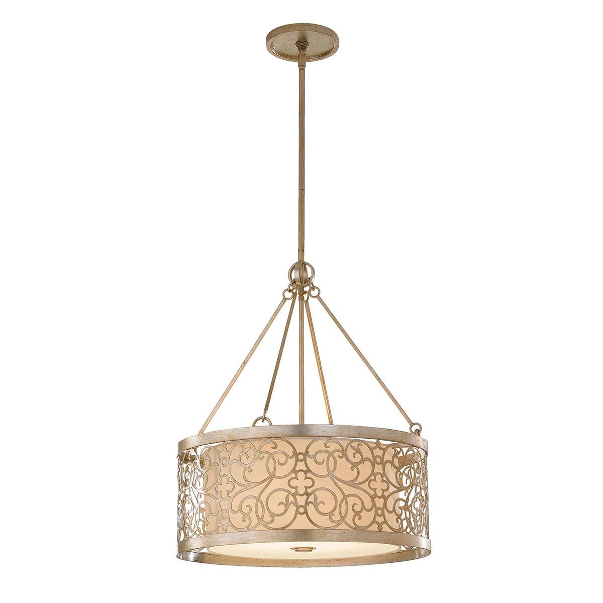 Silver Leaf Art Deco Drum Chandelier with Arabesque Detailing