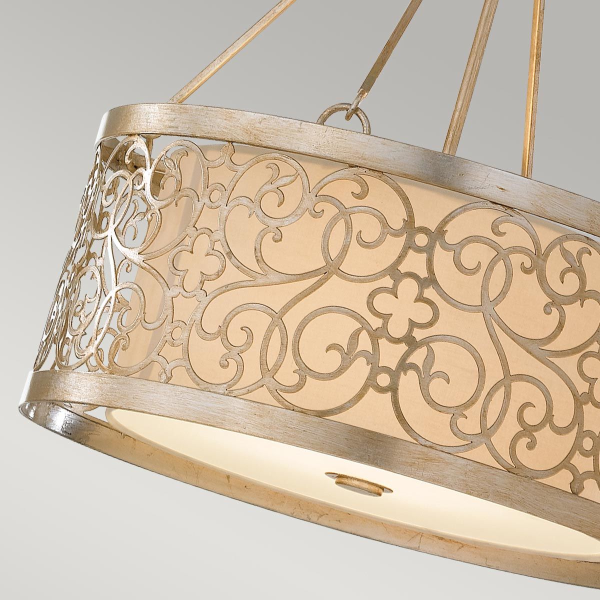 Silver Leaf Art Deco Drum Chandelier with Arabesque Detailing