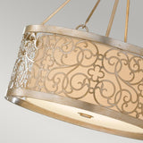 Silver Leaf Art Deco Drum Chandelier with Arabesque Detailing