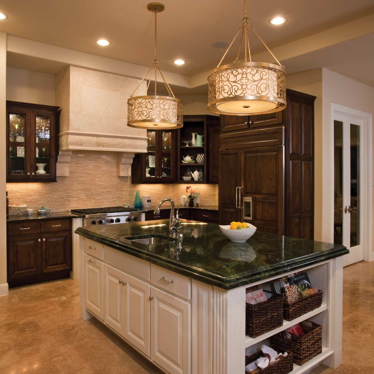 Silver Leaf Art Deco Drum Chandelier with Arabesque Detailing