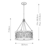 Silver Leaf Art Deco Drum Chandelier with Arabesque Detailing