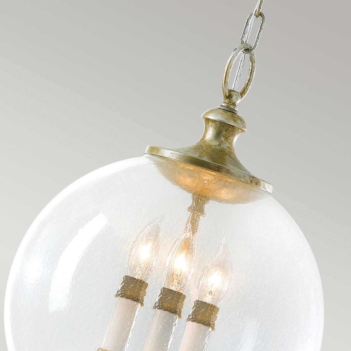 Art Deco Globe Pendant Light - Oxidized Silver Leaf Finish with Blown Glass