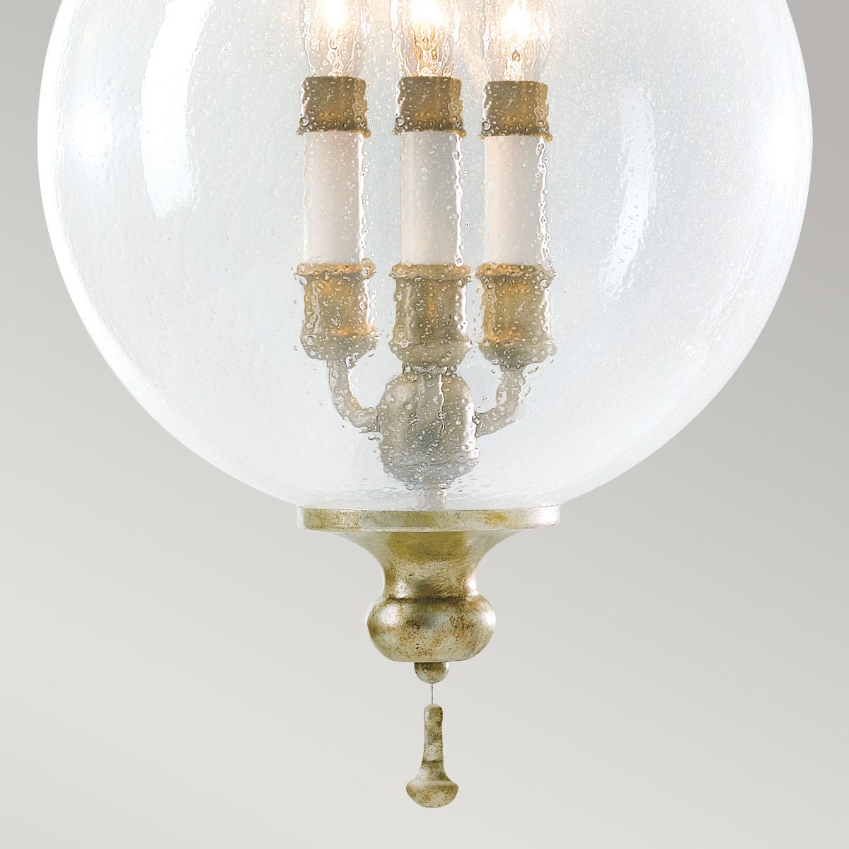 Art Deco Globe Pendant Light - Oxidized Silver Leaf Finish with Blown Glass