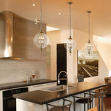 Art Deco Globe Pendant Light - Oxidized Silver Leaf Finish with Blown Glass