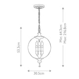Art Deco Globe Pendant Light - Oxidized Silver Leaf Finish with Blown Glass
