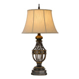 Rustic Antique Brown Table Lamp with Textured Linen Shade