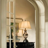 Rustic Antique Brown Table Lamp with Textured Linen Shade