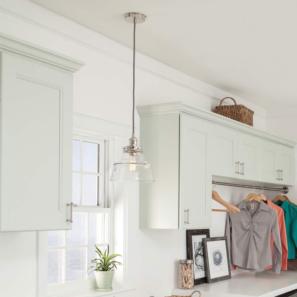 Baskin Modern Glass & Nickel Pendant Light, 254mm