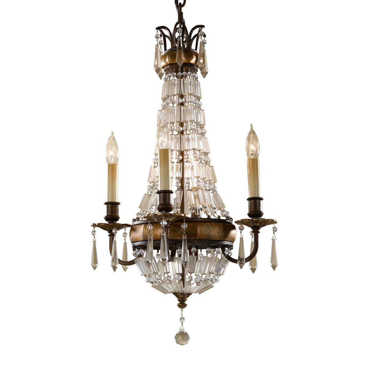 Elegant Vintage-Inspired 4-Light Bronze Chandelier with Quartz Crystals
