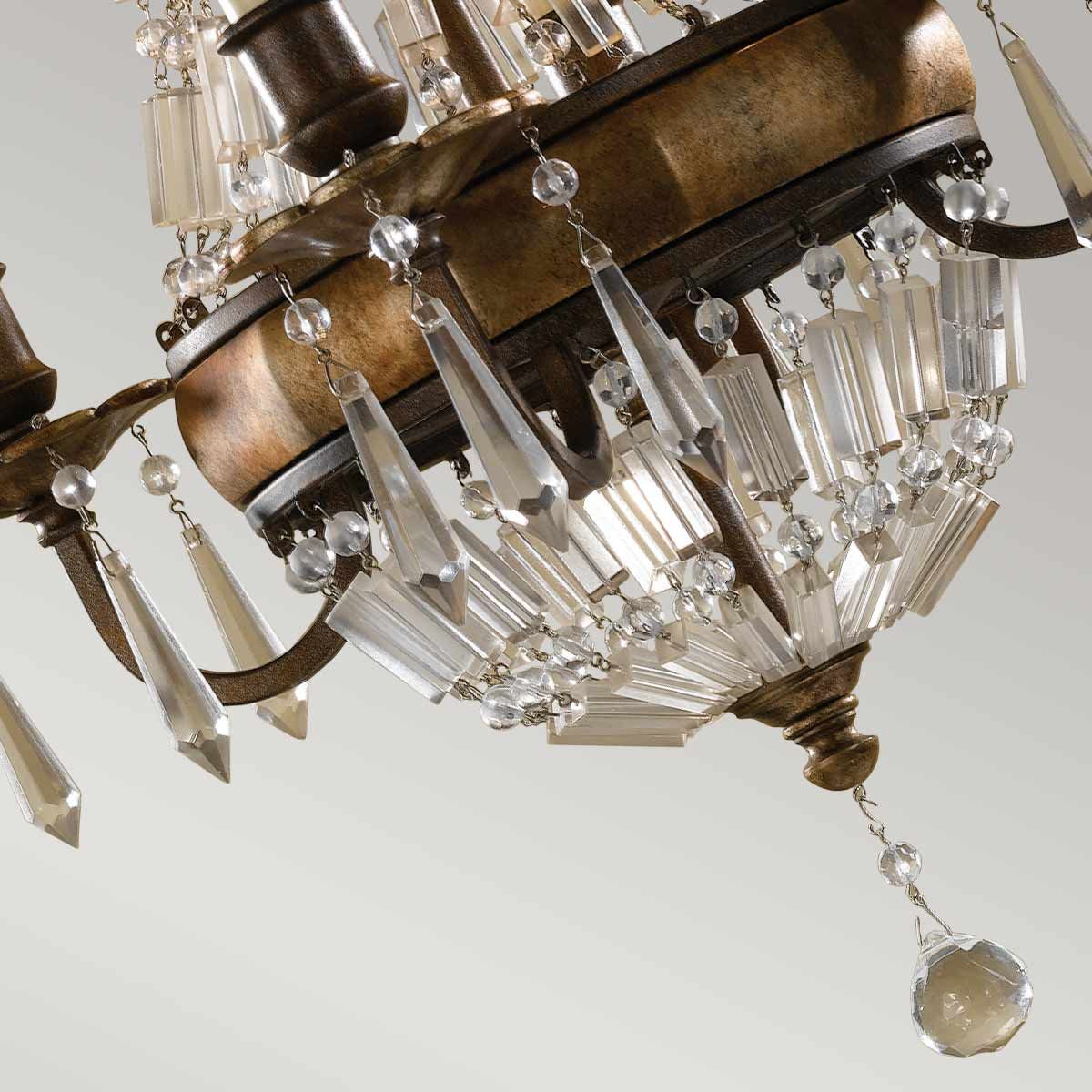 Elegant Vintage-Inspired 4-Light Bronze Chandelier with Quartz Crystals