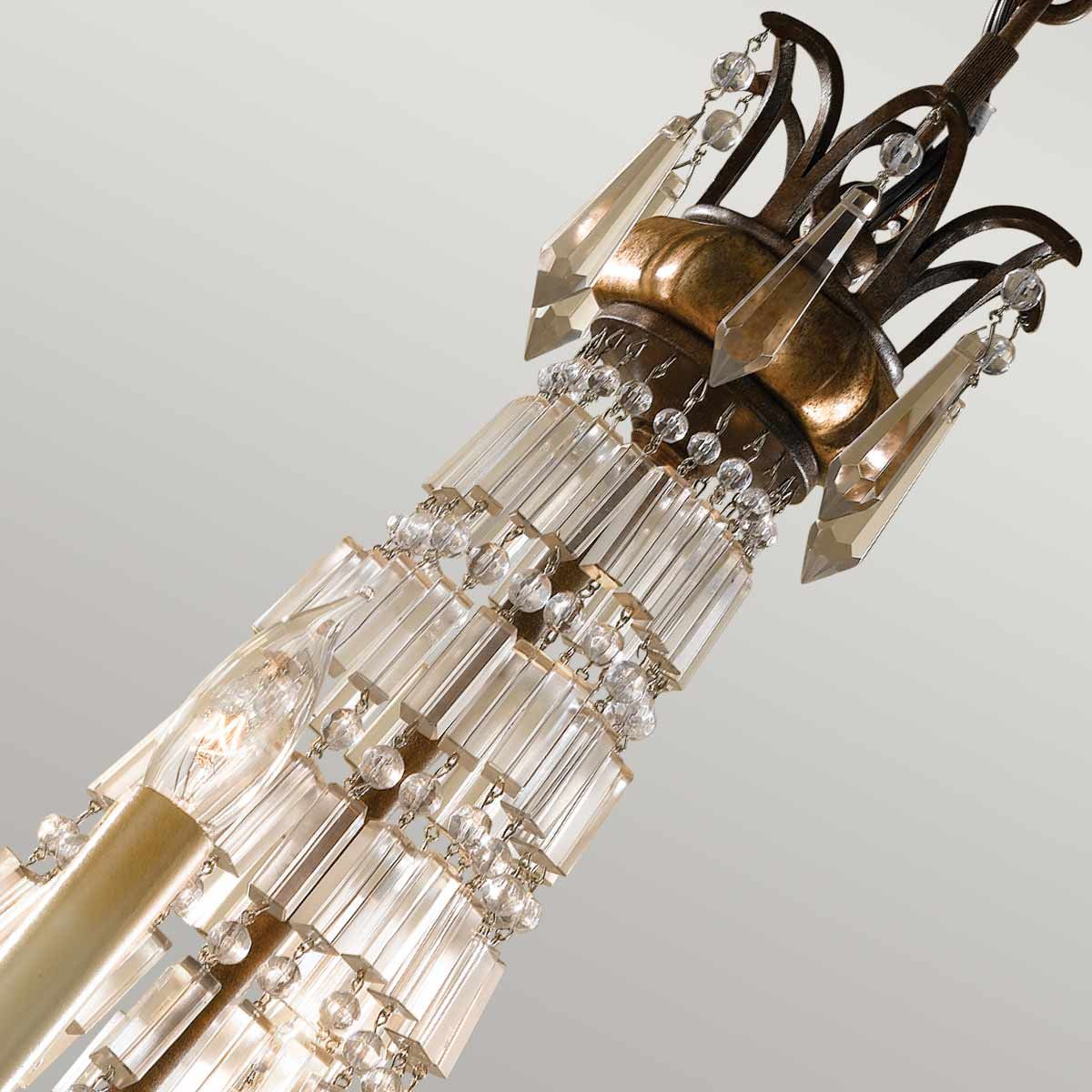 Elegant Vintage-Inspired 4-Light Bronze Chandelier with Quartz Crystals