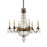 Vintage French-Inspired 6-Light Chandelier in Rustic Bronze with Quartz Crystal Accents