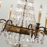 Vintage French-Inspired 6-Light Chandelier in Rustic Bronze with Quartz Crystal Accents