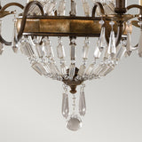 Vintage French-Inspired 6-Light Chandelier in Rustic Bronze with Quartz Crystal Accents